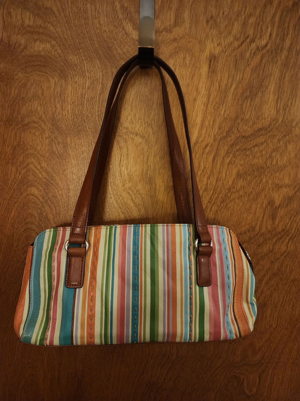 Fossil Striped Multicolor Shoulder Bag with Brown Leather Straps